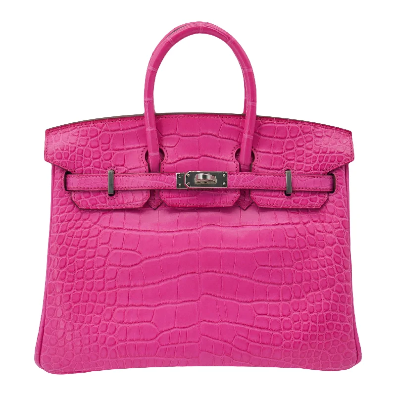 Hermès 25cm Birkin Rose Shocking Matte Alligator Palladium Hardware