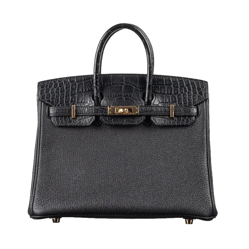 Hermès 25cm Birkin Touch Black Matte Alligator/Togo Leather Rose Gold Hardware