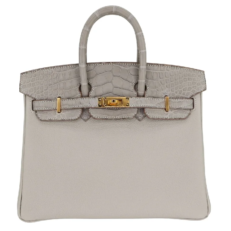 Hermès 25cm Birkin Touch Gris Perle Matte Alligator/Togo Leather Gold Hardware