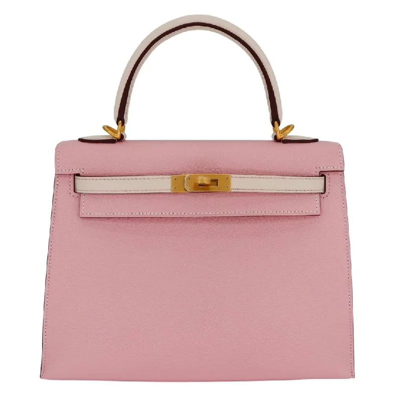 Hermès 25cm Kelly Sellier HSS Rose Sakura/ Nata Chevre Leather Brushed Gold Hardware