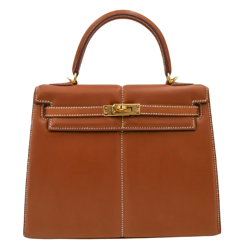 Hermès 25cm Kelly Sellier Padded Fauve Barenia Leather Gold Hardware