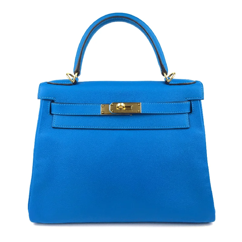 Hermes 28 cm Blue Hydra Evercolor Kelly Gold Hardware