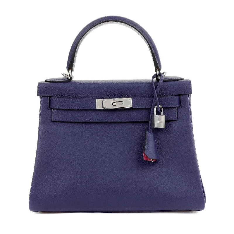 Hermès 28cm Blue Midnight Violet Interior Epsom Kelly Palladium Hardware