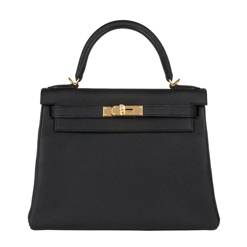 Hermès 28cm Kelly Retourne Black Togo Leather Gold Hardware