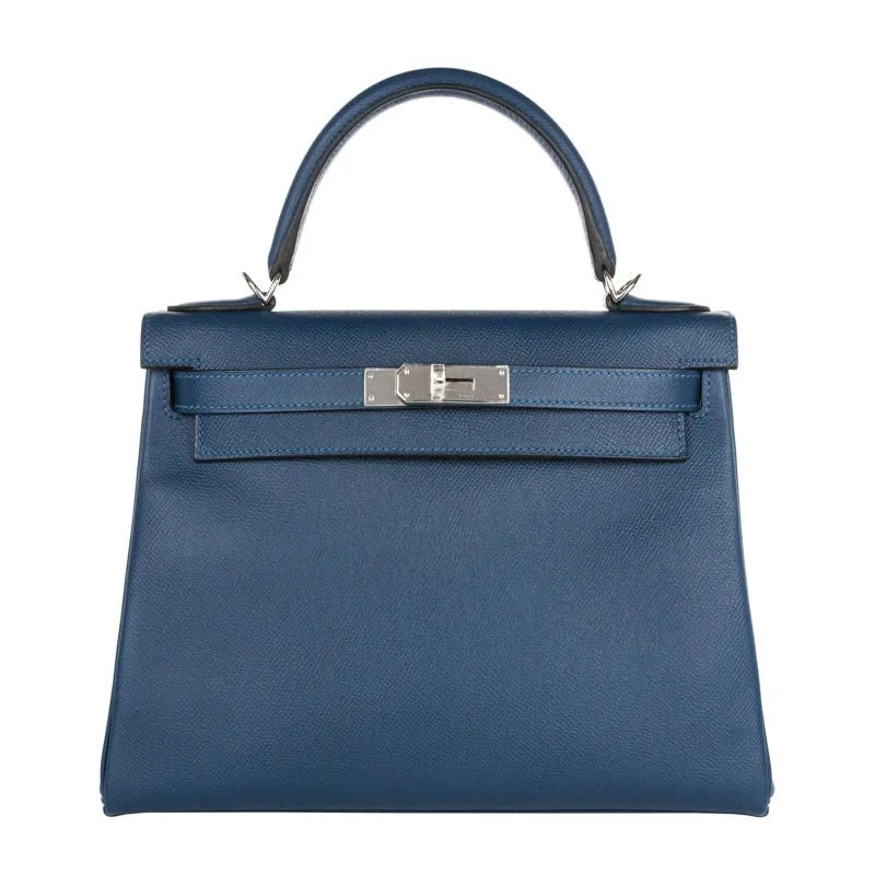 Hermès 28cm Kelly Retourne Bleu Thalassa Epsom Leather Palladium Hardware