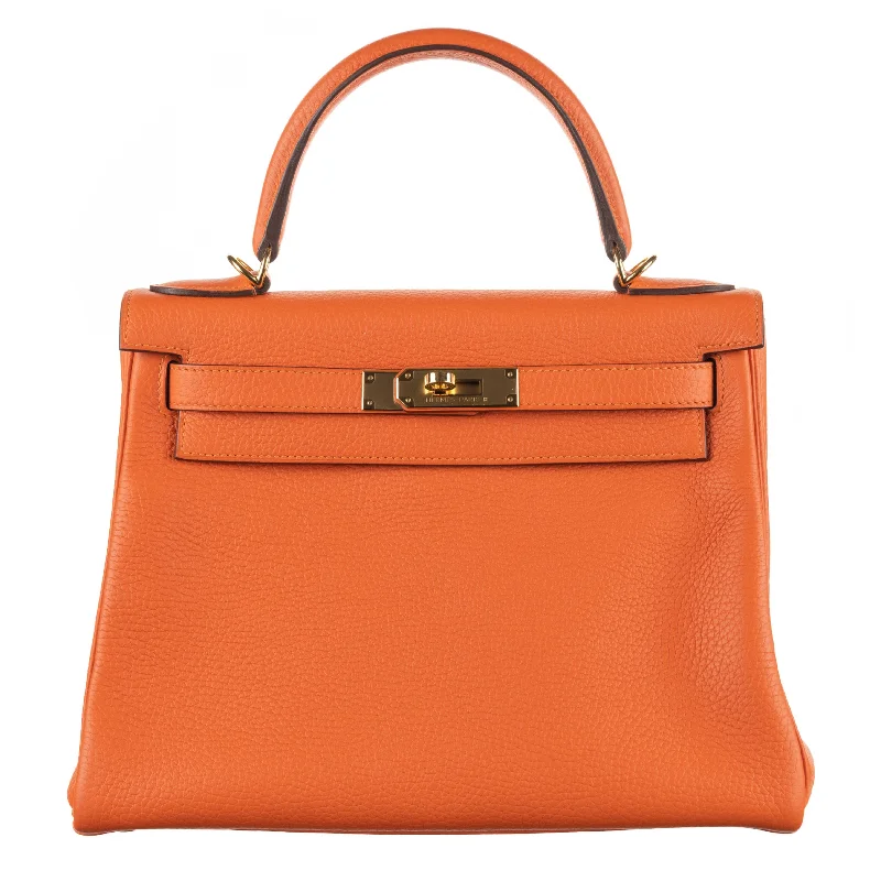 Hermès 28cm Kelly Retourne Feu Clemence Leather Gold Hardware