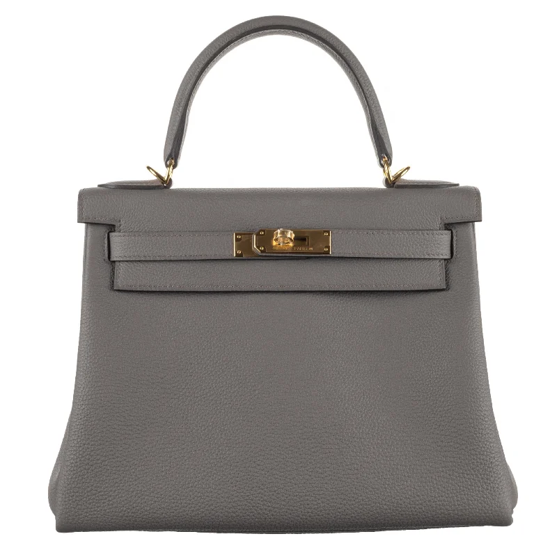 Hermès 28cm Kelly Retourne Gris Etain Togo Leather Gold Hardware