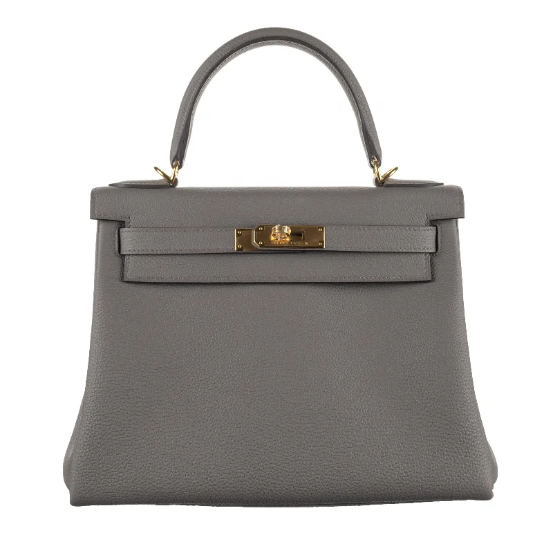 Hermès 28cm Kelly Retourne Gris Etain Togo Leather Gold Hardware