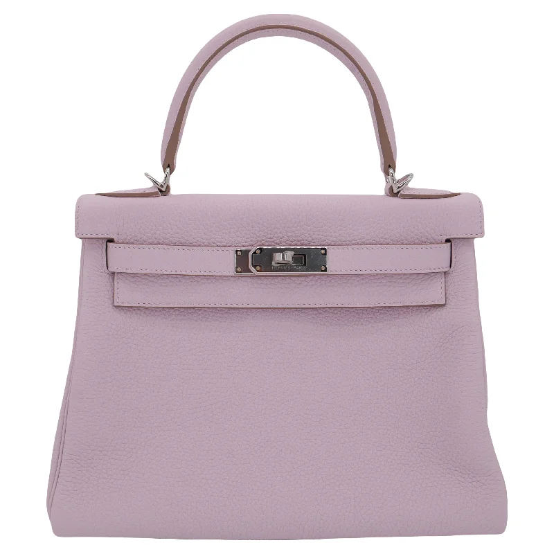 Hermès 28cm Kelly Retourne Mauve Pale Clemence Leather Palladium Hardware