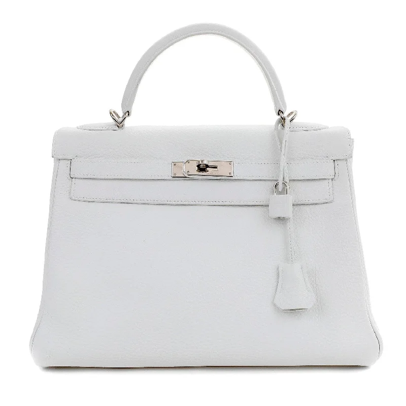 Hermès 32cm Snow White Togo Kelly w/ Palladium Hardware