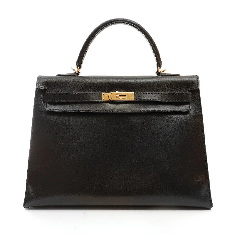 Hermes 35cm Vintage Black Box Calf Kelly w/ Gold Hardware