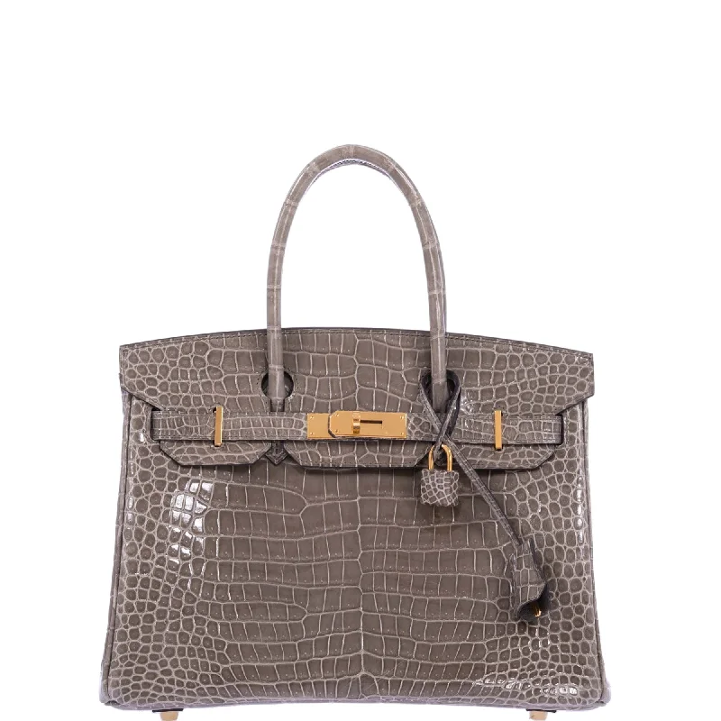 Hermès Birkin 30 Gris Tourterelle Porosus Crocodile Gold Hardware