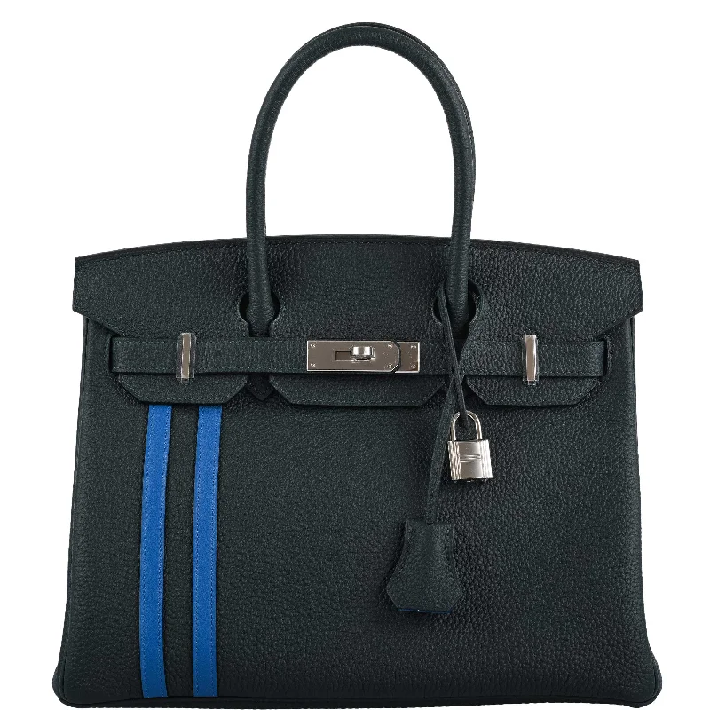 Hermès Birkin 30 Officier Vert Cyprès Togo & Bleu Zellige Stripe & Lining Palladium Hardware - 2018, C