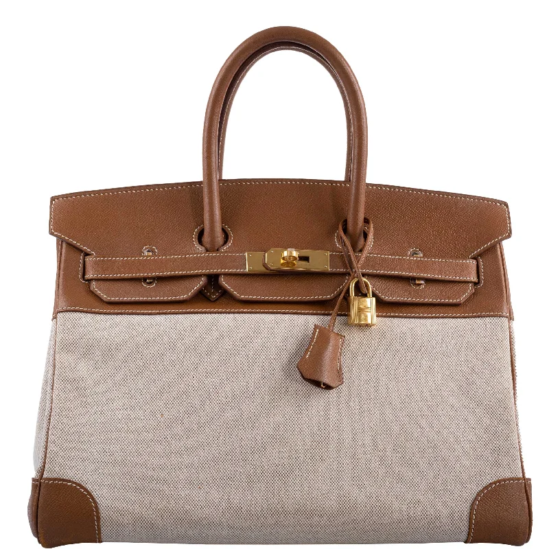 Hermès Birkin 35 Toile & Gold Epsom Gold Hardware