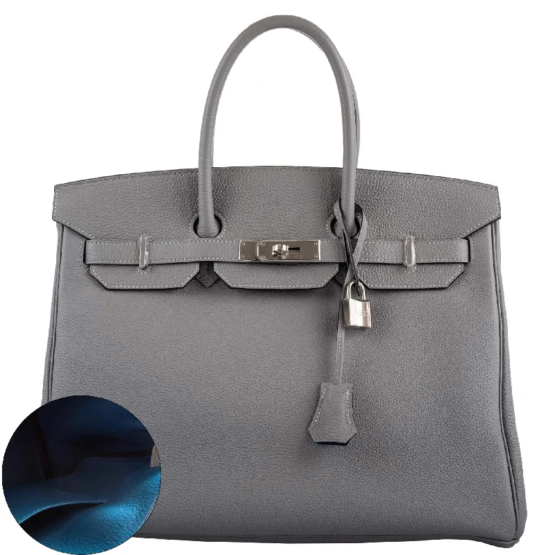 Hermès Birkin 35 Gris Mouette Verso Blue Agate Togo Palladium Hardware - 2016, X