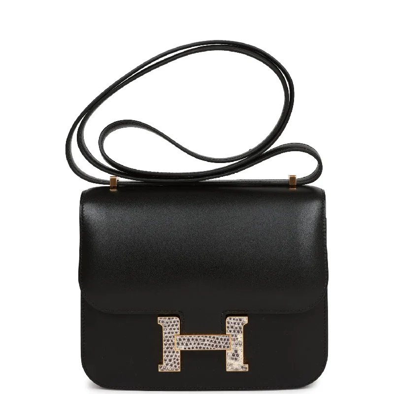 Hermes Constance 18 Black Tadelakt and Ombre Lizard Gold Hardware