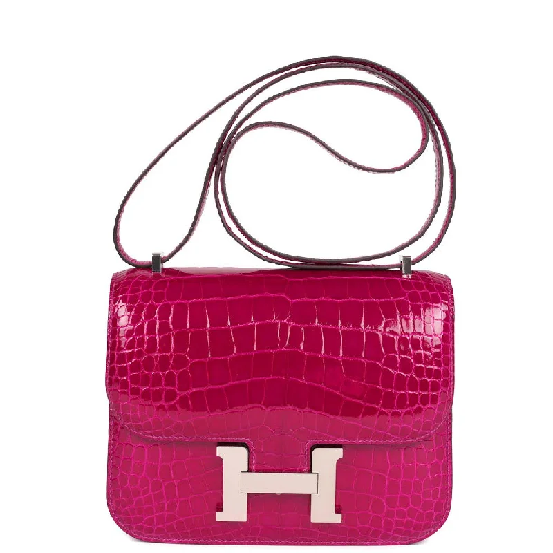 Hermes Constance 18 Rose Pourpre Shiny Alligator Palladium Hardware