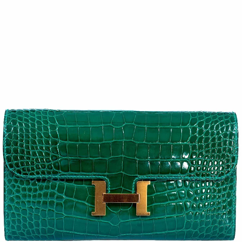 Hermès Constance Long Wallet Polished Emerald Alligator Gold Plated 'H' Closure