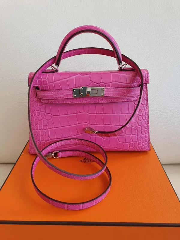 Hermès Kelly 20 Mini II Sellier Rose Shocking Matte Alligator Palladium Hardware - 2021, Z