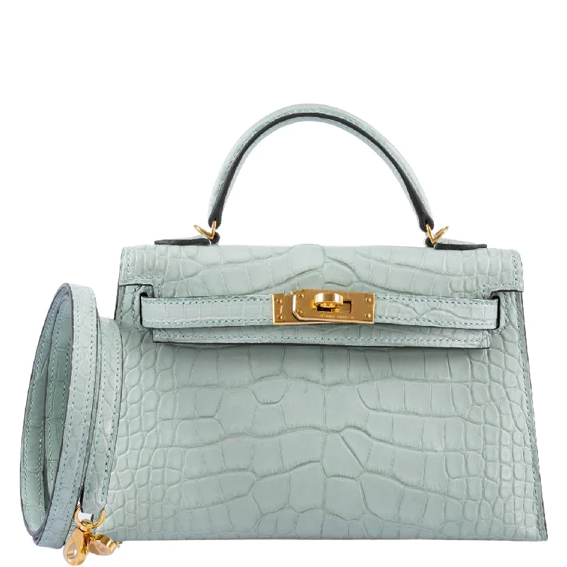 Hermès Kelly 20 Mini II Sellier Vert D'Eau Matte Alligator Gold Hardware