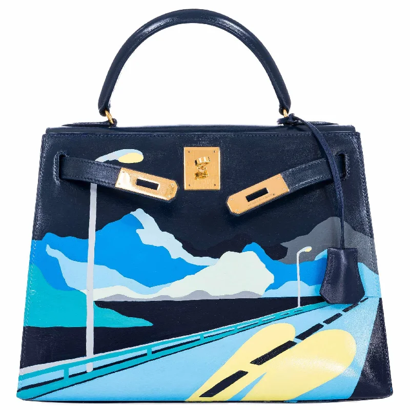 Hermès Kelly 28 Navy Box Gold Hardware “Endless Road” * JaneFinds Custom Shop