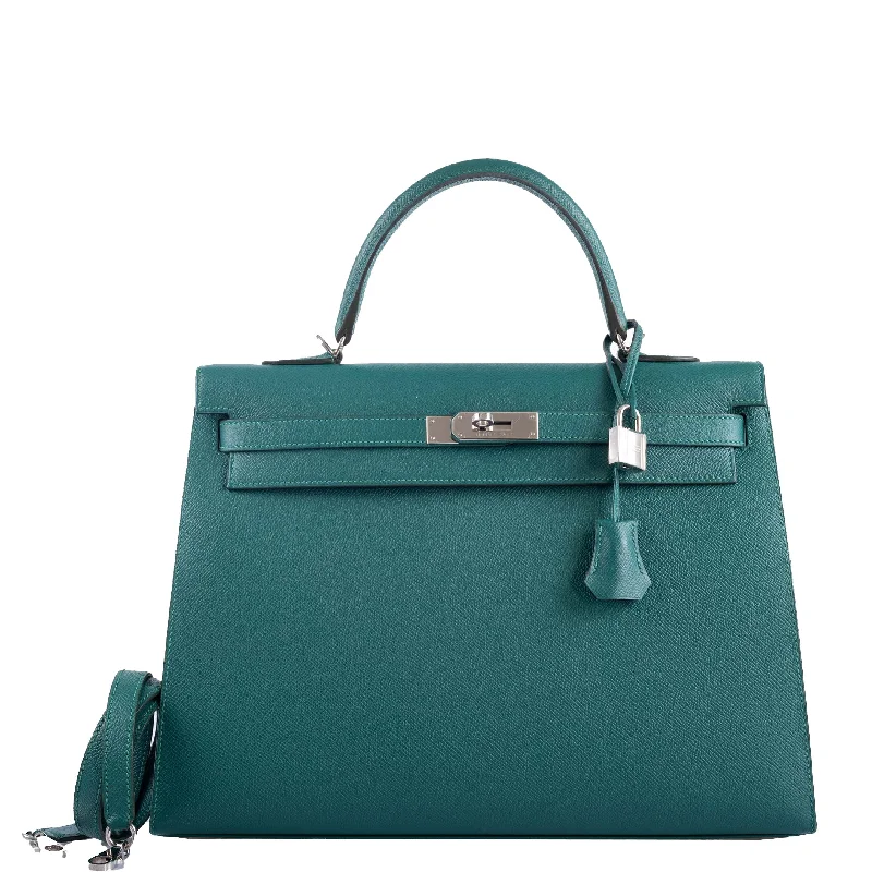 Hermès Kelly 35 Sellier Malachite Epsom Palladium Hardware