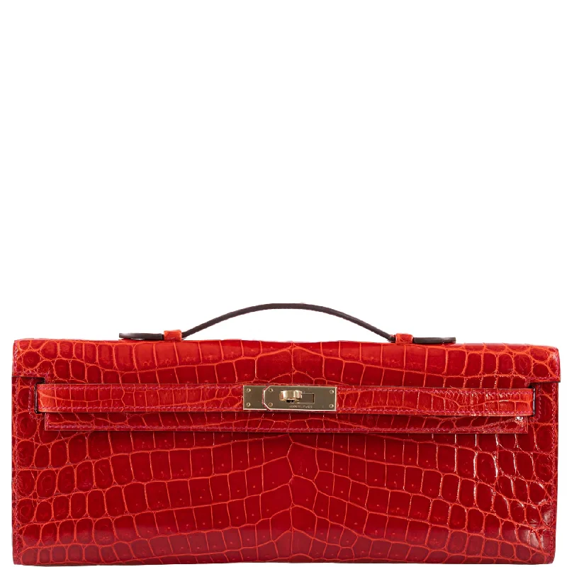 Hermès Kelly Cut Geranium Shiny Nilo Crocodile with Permabrass Hardware