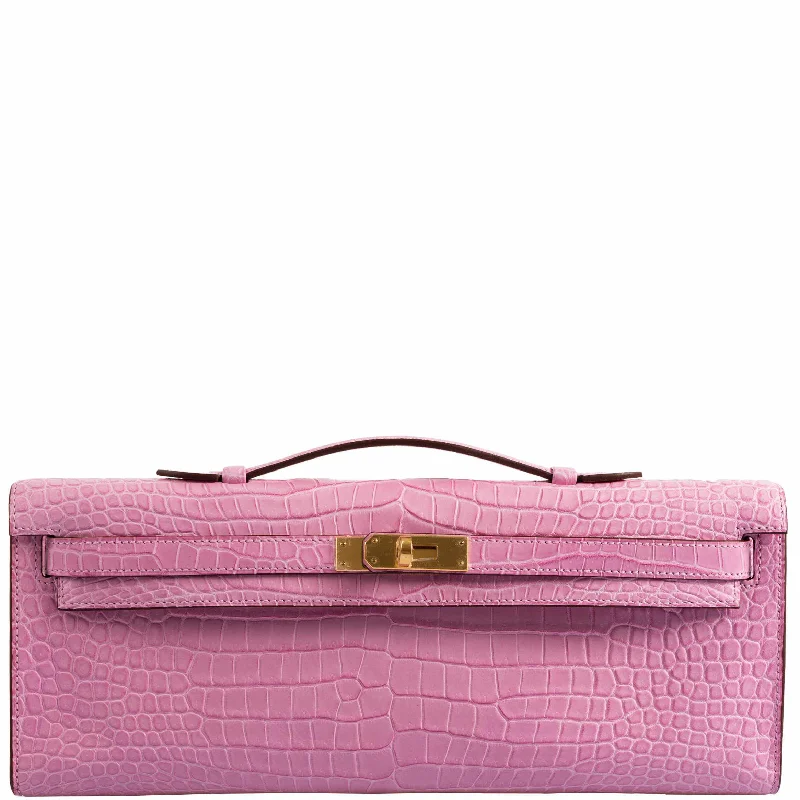 Hermès Kelly Cut Matte 5P Bubblegum Pink Porosus Crocodile Gold Hardware