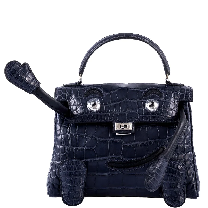 Hermès Kelly Doll Quelle Idole Matte Bleu Nuit Alligator and Black Swift Palladium Hardware