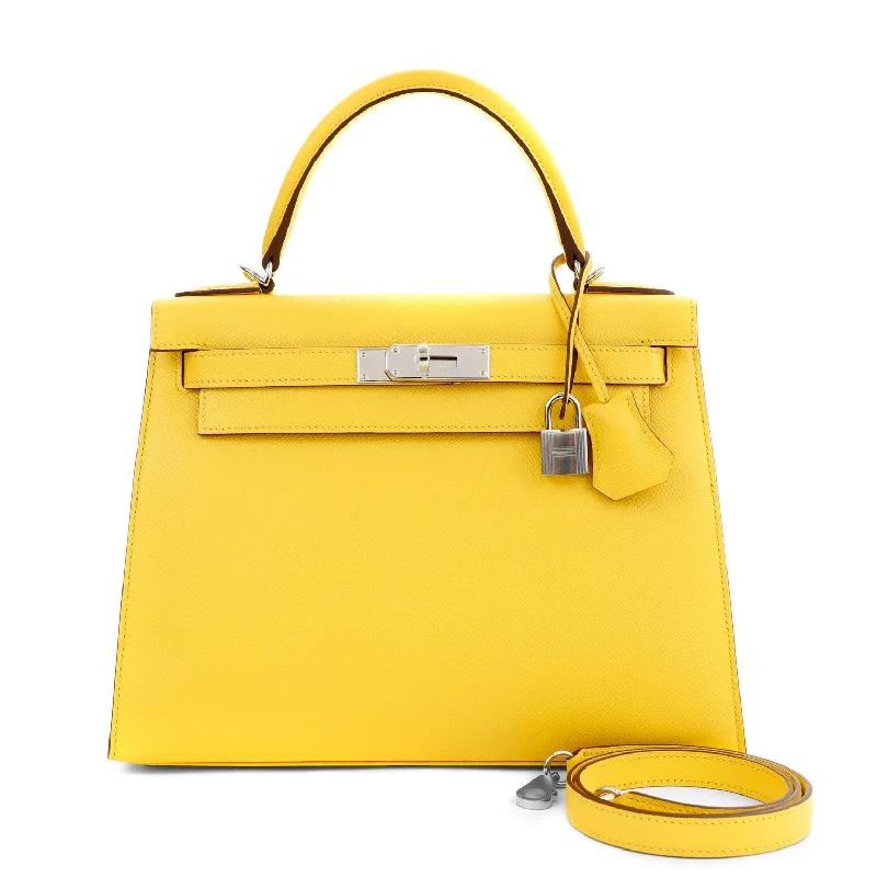 Hermes 28cm Jaune de Naples Epsom Sellier Kelly w/ Palladium Hardware