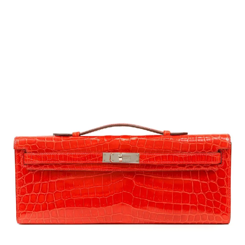 Hermès Vivid Red Niloticus Crocodile Kelly Cut Clutch with Rose Gold Hardware