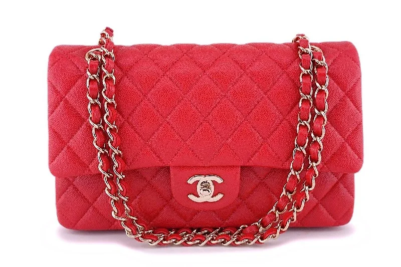 NIB 19B Chanel Red Caviar Medium Classic Double Flap Bag GHW