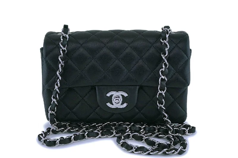 NIB Chanel Black Lambskin Rectangular Mini Classic Flap Bag SHW