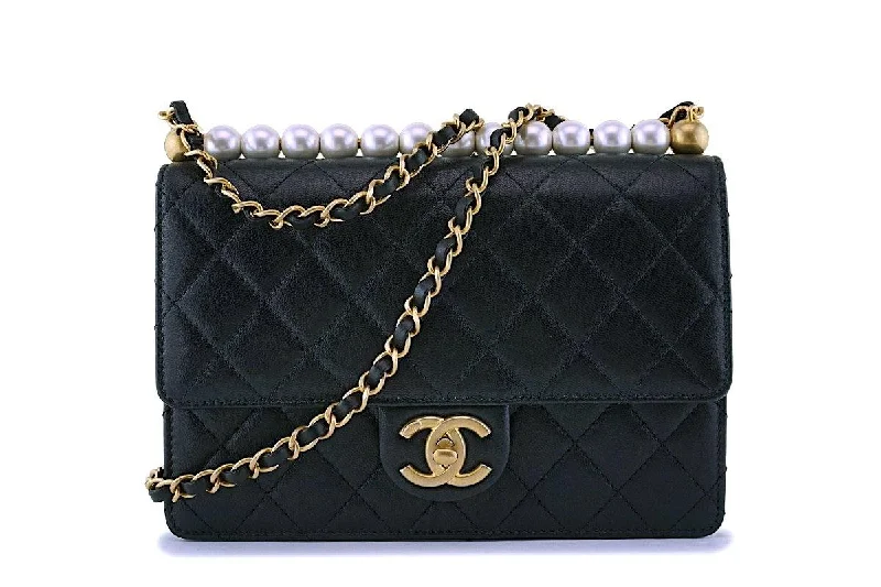 NIB Chanel Chic Pearls Black Classic Flap Bag GHW