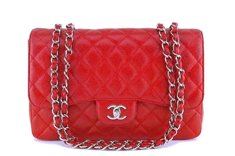 Rare 10C Chanel Red Caviar Jumbo Classic Flap Bag SHW