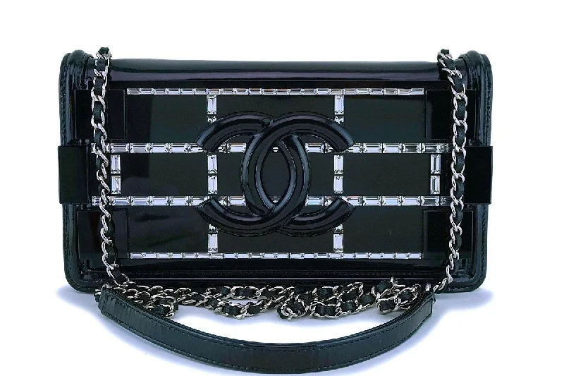 Rare 15C Chanel Black Plexi Emerald Crystals Lego Flap Bag SHW