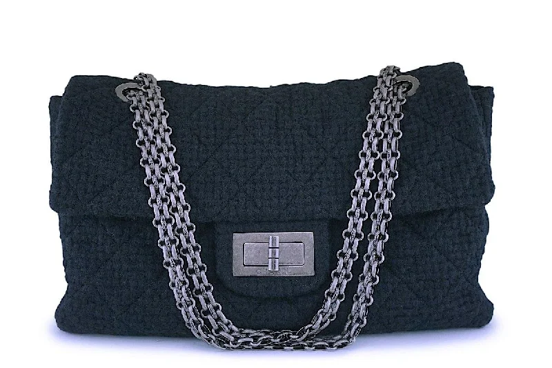 Rare Chanel Black Tweed XXL Supermodel Reissue Flap Bag Weekender RHW