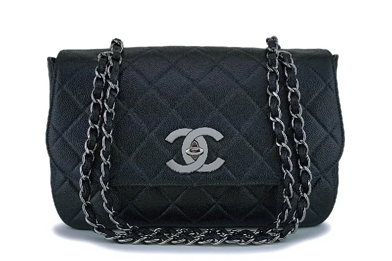 Rare Chanel Vintage Black Caviar Flap with Classic Jumbo CCs Bag RHW