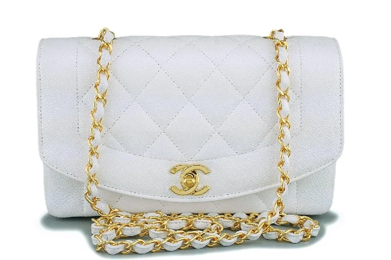 *rare* Chanel White Vintage Caviar Small Diana Classic Flap Bag 24k GHW