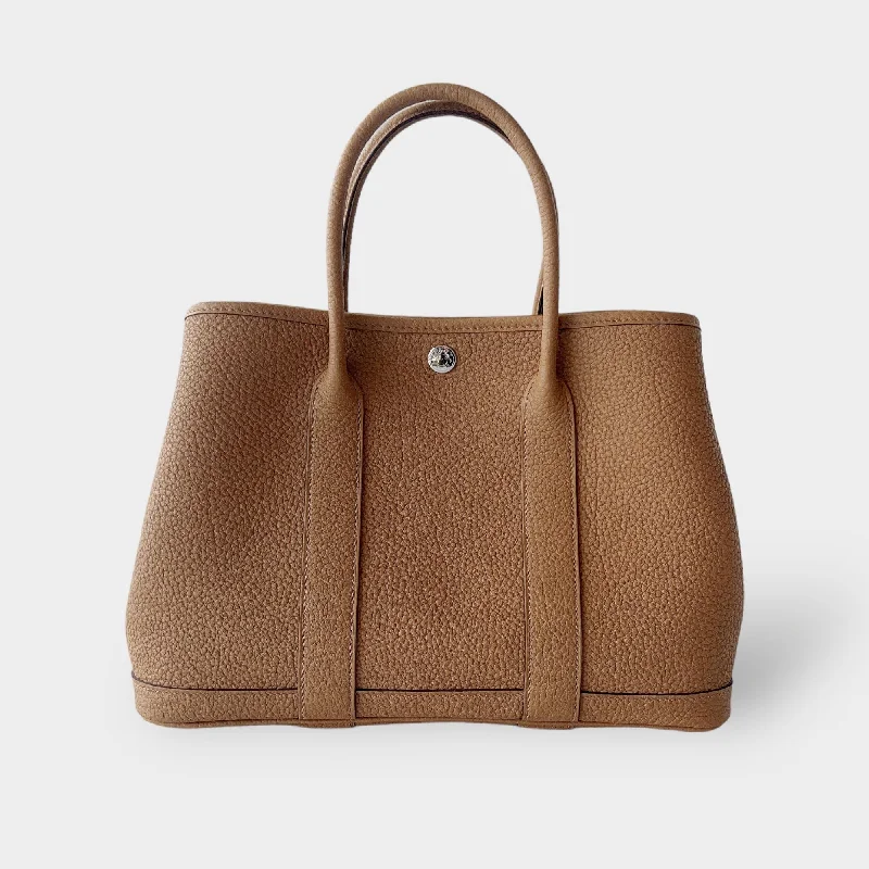 Hermès Garden Party 30 Bag In Biscuit Negonda Leather, Palladium Hardware