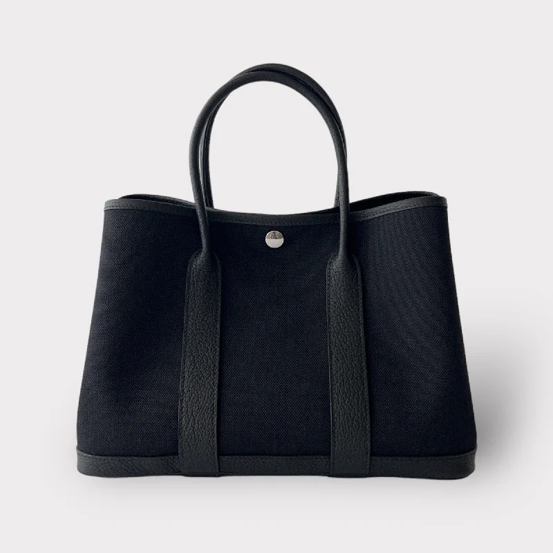 Hermès Garden Party 30 Bag In Black Canvas, Palladium Hardware