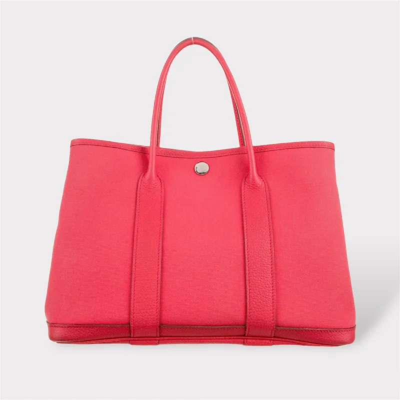 Hermès Garden Party 30 Bag In Bougainvillea Toile Canvas, Red, Palladium Hardware