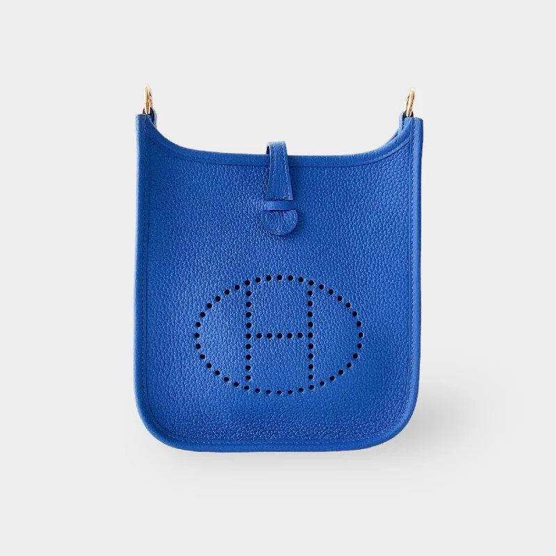 Hermes Mini Evelyne 16 Clemence In Blue, Bleu France With Gold Hardware