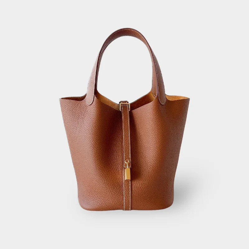 Hermes Picotin Lock 22 Bag In Gold Clemence Leather And Gold Hardware