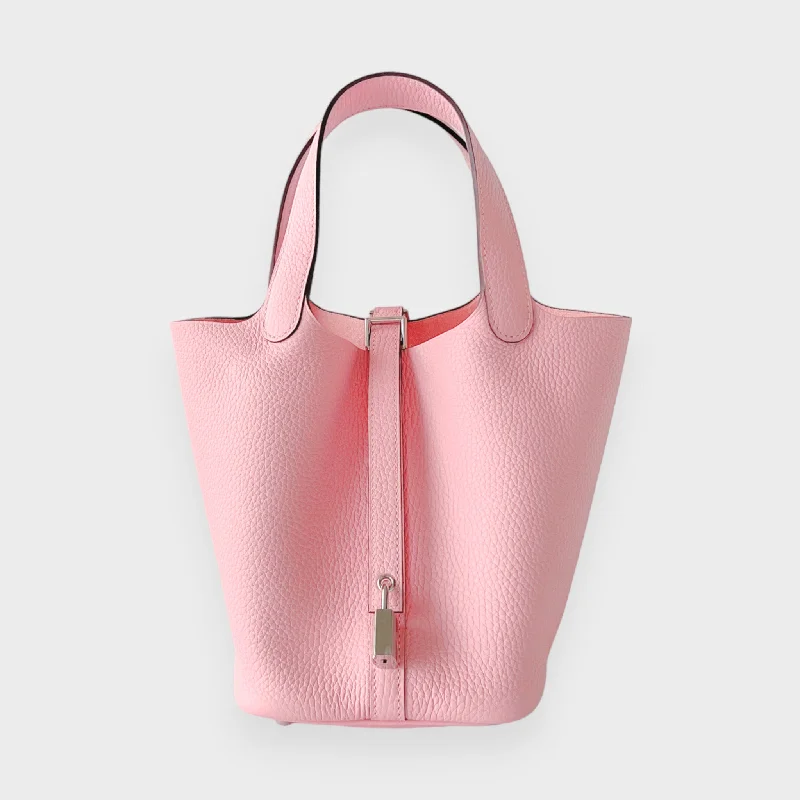 Hermes Picotin Lock Bag 18 In Rose Sakura, Clemence Leather And Palladium Hardware