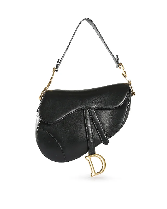 CHRISTIAN DIOR Black Calfskin Leather Saddle Bag