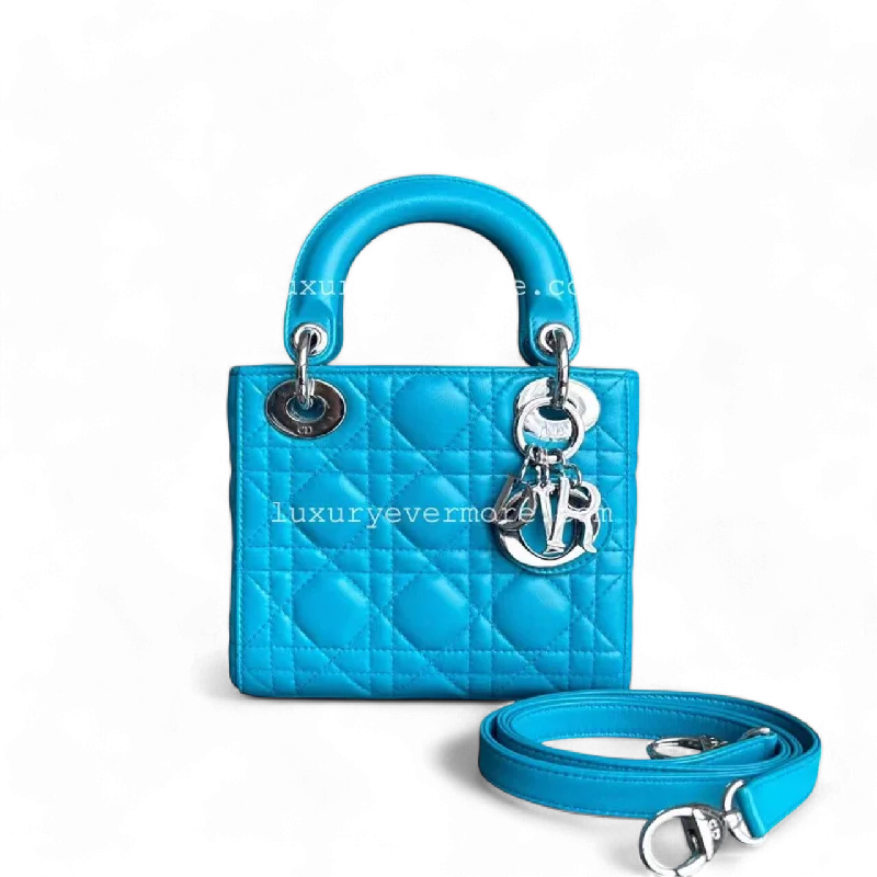 Balance of Lady Mini Cannage Lambskin Cyan Blue Silver Hardware