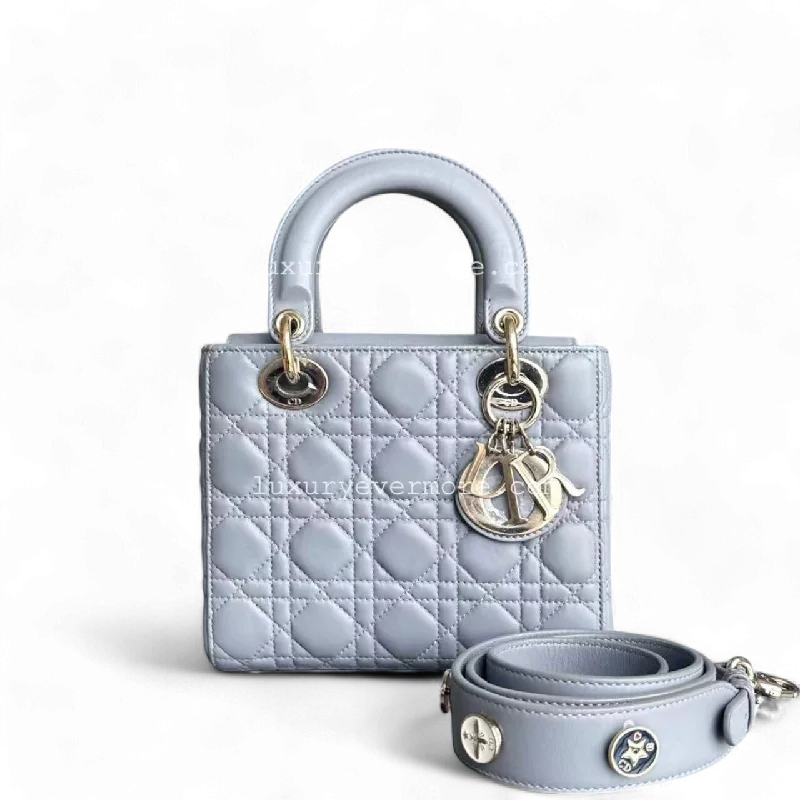 Dior Lady Small - Lambskin Cannage Grey Gray Golden Hardware ABC