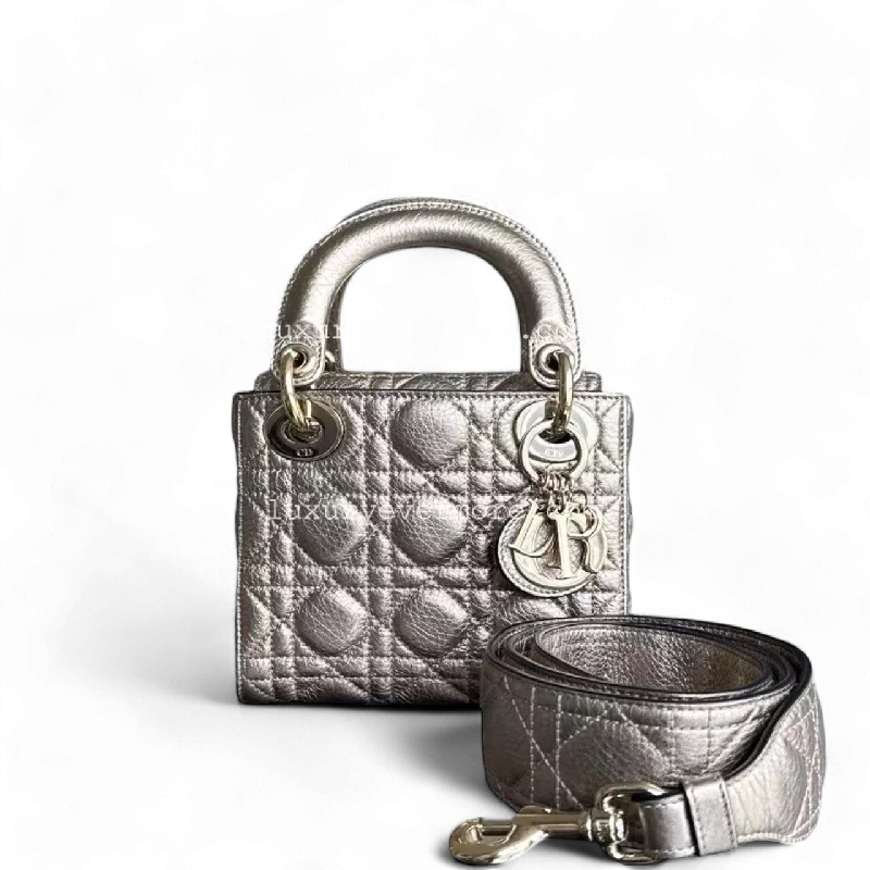 Dior Lady Mini - Cannage Calfskin Metallic Gold Golden Hardware